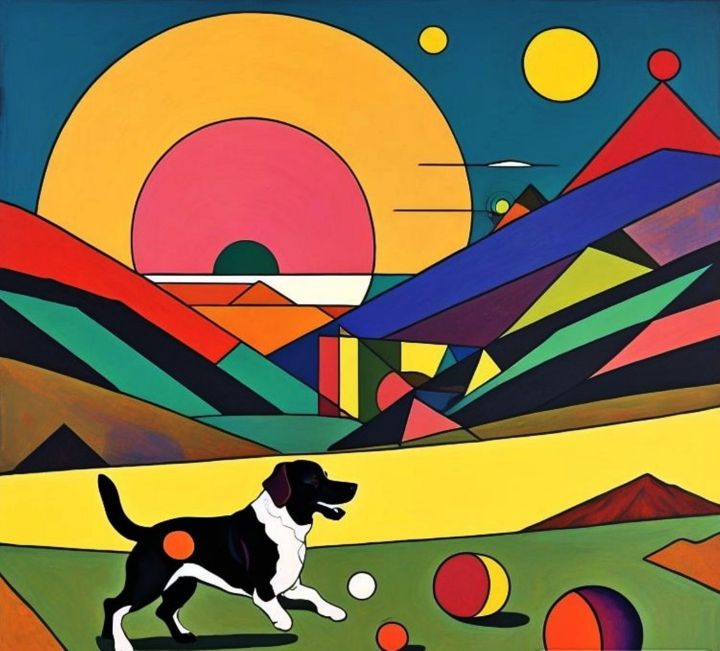 Dog plays with spheres at sunset - George Hutton Hunter Contemporary ...