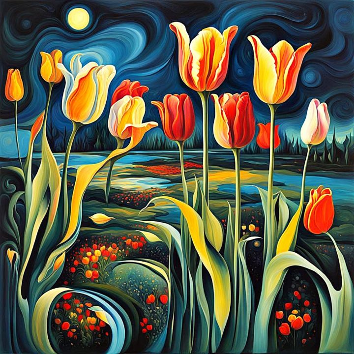 Tulips under night sky - George Hutton Hunter Contemporary Artist ...