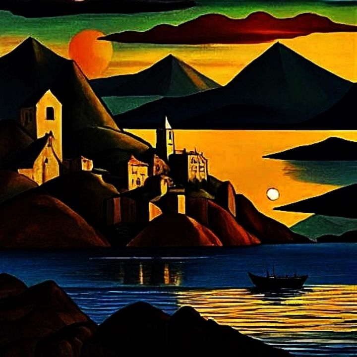 Evening landscape by lake - George Hutton Hunter Contemporary Artist ...