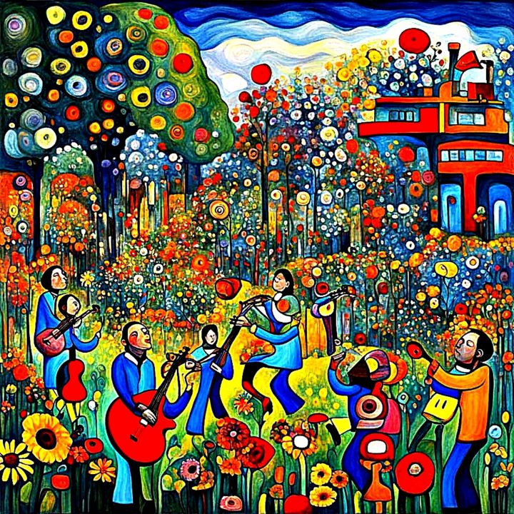 Musicians in the garden - George Hutton Hunter Contemporary Artist ...