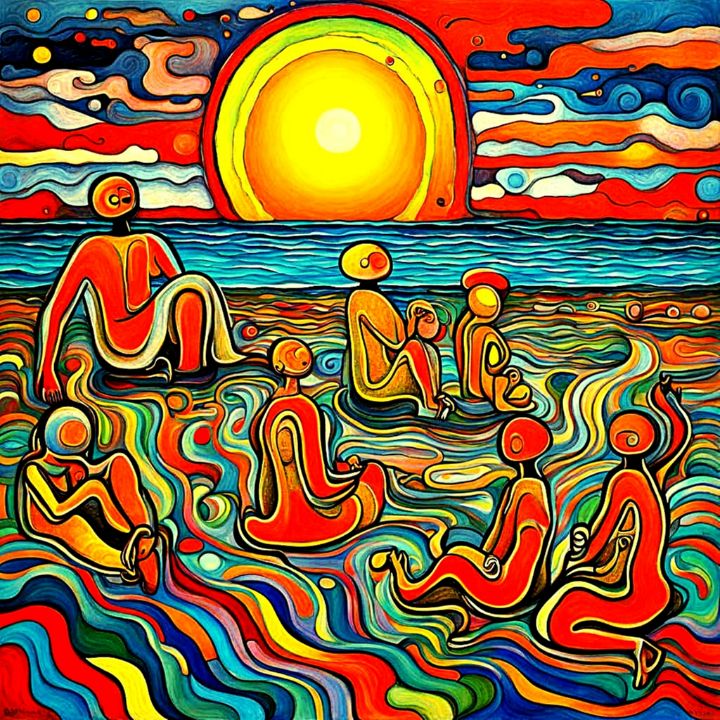 Family on the shore - George Hutton Hunter Contemporary Artist ...