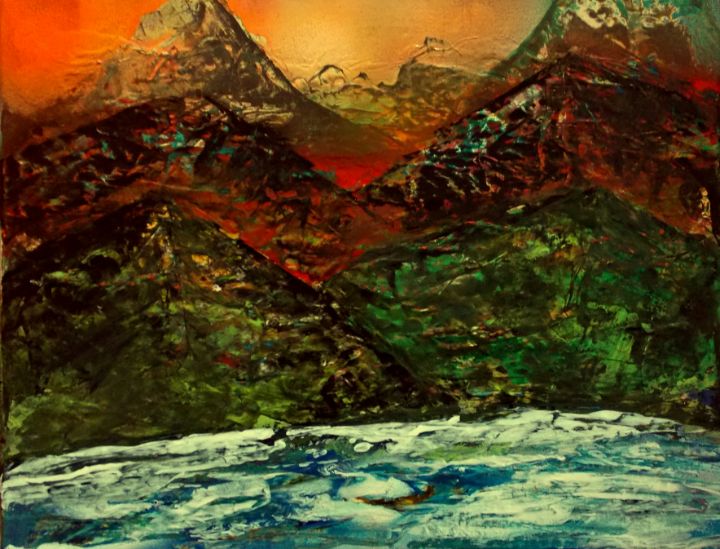 Sun sets beyond the mountains - George Hutton Hunter Contemporary Artist