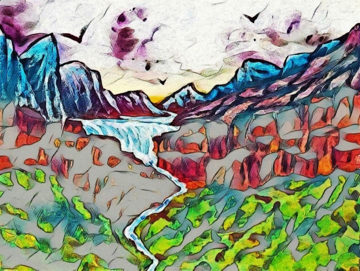 a sketch of a crystal clear mountain river, no colors, | Stable Diffusion