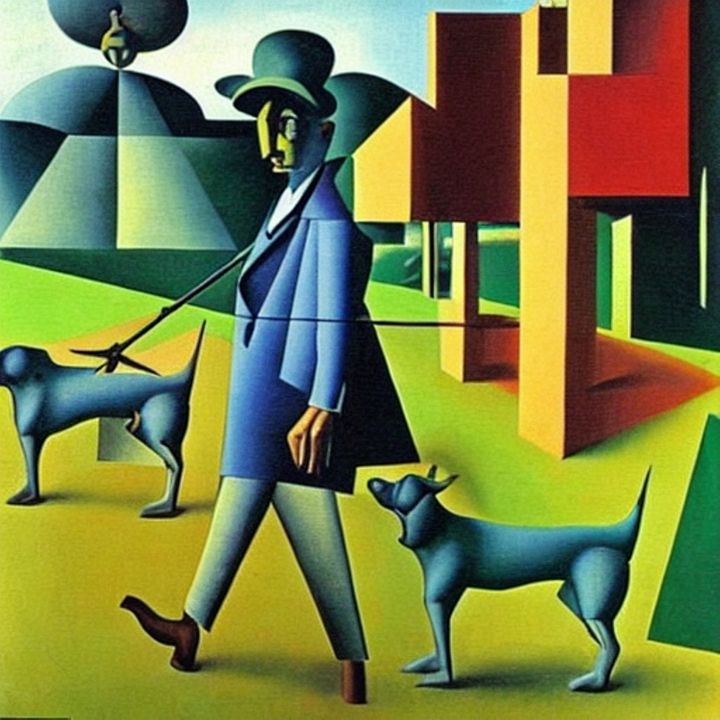 Dog walking man in park - George Hutton Hunter Contemporary Artist ...