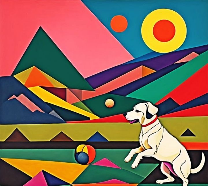 Dog playing with ball at sunset - George Hutton Hunter Contemporary ...