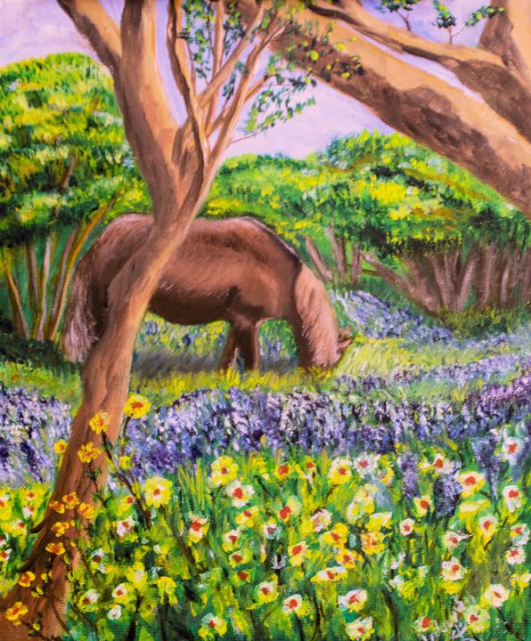 Download Lone Horse Among the Bluebonnets - Lidu's Arts - Paintings & Prints, Animals, Birds, & Fish ...