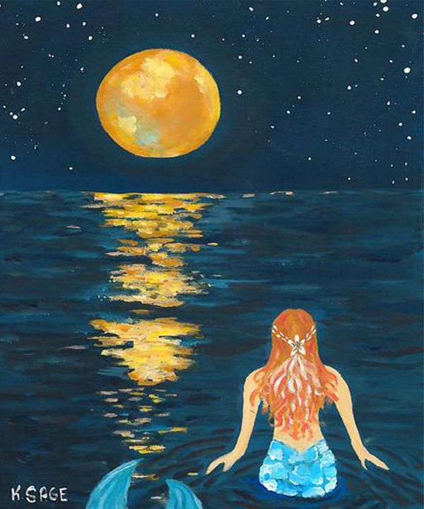 Moonlight Mermaid - Kathy Sage Art - Paintings & Prints, Fantasy ...