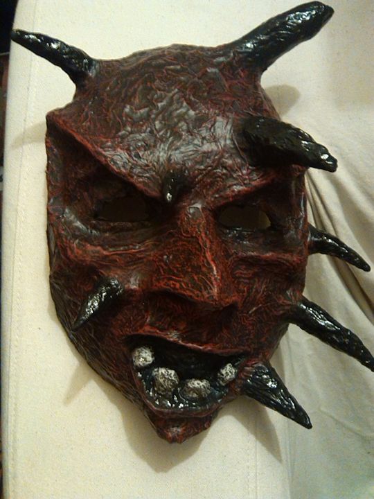 Red Demon Mask  Paper Mache Mask - Papyromancer - Crafts & Other Art, Masks  - ArtPal