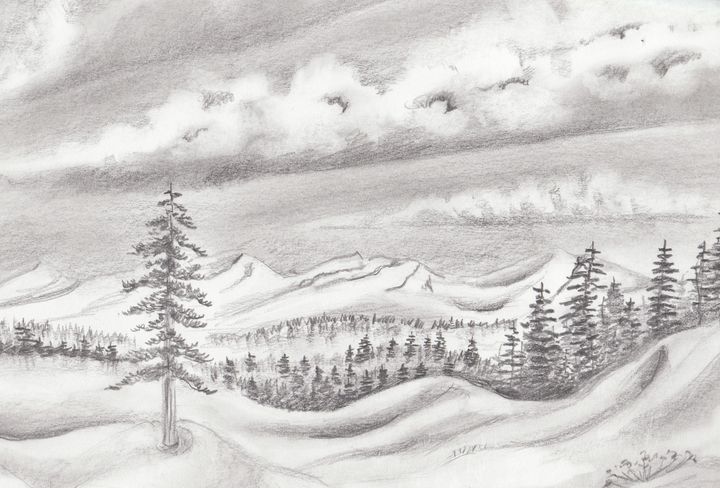 Mountains landscape Drawing by Sourav Sharma | Saatchi Art