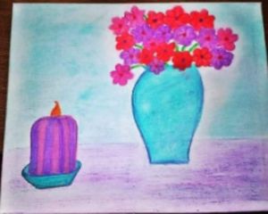 Hãy cùng đến với bức vẽ lọ hoa và quả rực rỡ tươi sáng được thực hiện bởi học sinh lớp