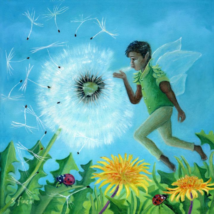 Fantasy Art Print. Dandelion Fairy. Enchanted Forest. Faerie