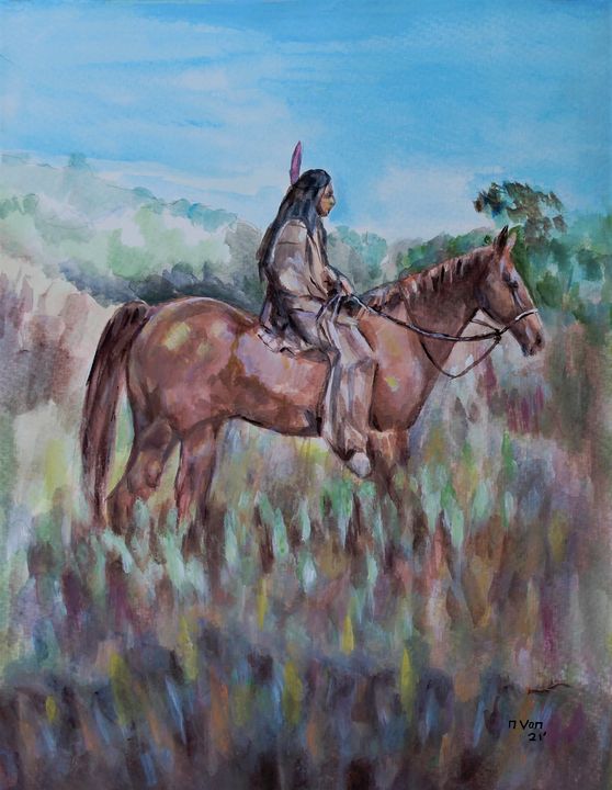 Indian on Horse - NanaGaleVan Fine Art