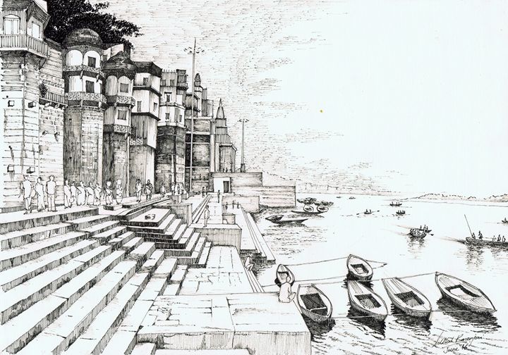 Ghats of Varanasi Drawing by Shivpujan Prasad  Fine Art America