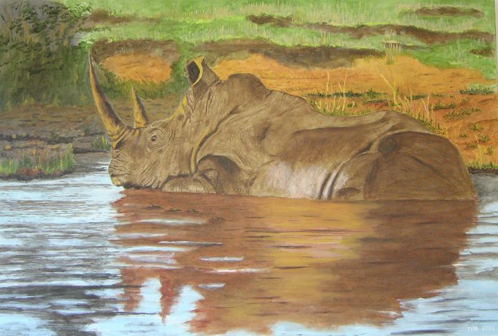 Rhino at waterhole - Michele's Art