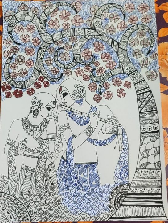 Divine love of Radha krishna Drawing by janaki priya | Saatchi Art