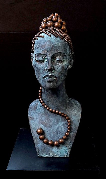 Female Bust, hand formed clay - Painted Texture - Sculptures & Carvings,  People & Figures, Female Form, Other Female Form - ArtPal