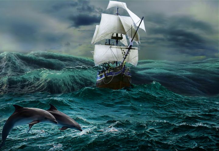 Storm in the ocean sea sailing ship - Souvenir