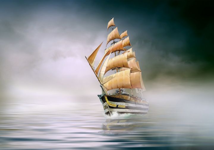 Fog in the ocean sea sail boat - Souvenir - Paintings & Prints