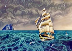 sailing ship sea with ocean waves 2