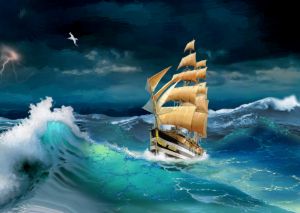 Ocean, sailboat, sailing ship, storm