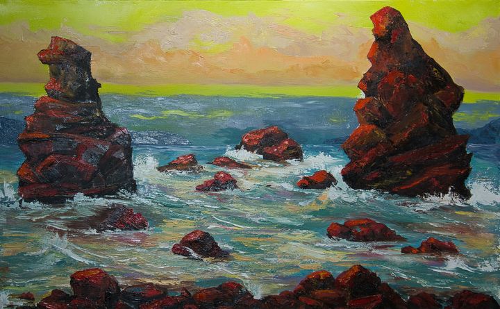 Sunset Arina Tcherem Paintings Prints Landscapes Nature Beach Ocean Waves Artpal