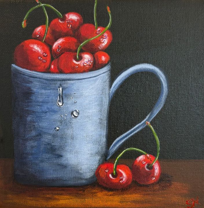 Cherry (アクリルアート) Cherry in a Cup - Sarah M. Howell - Paintings & Prints, Food