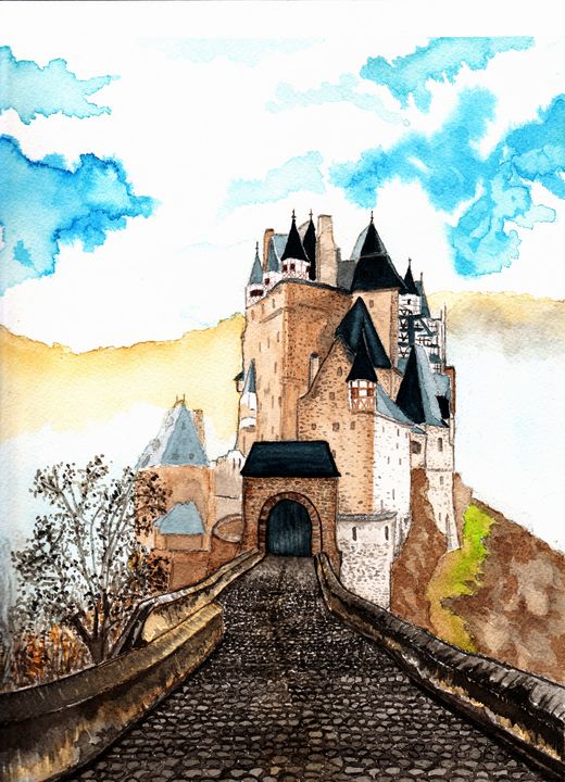 Berg Eltz Castle Watercolor Painting - Reddragon Watercolors - Paintings & Prints, Buildings & Architecture, Landmarks, Castles & Palaces - Artpal