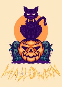 Devil cat and pumpkin halloween