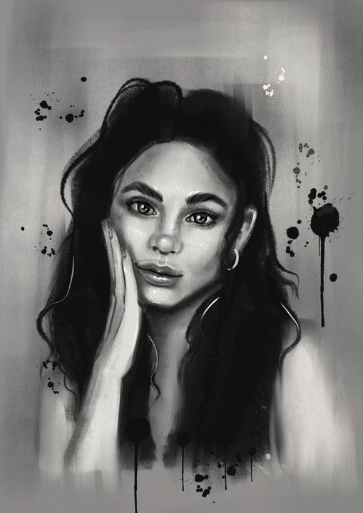 sad woman black and white drawing