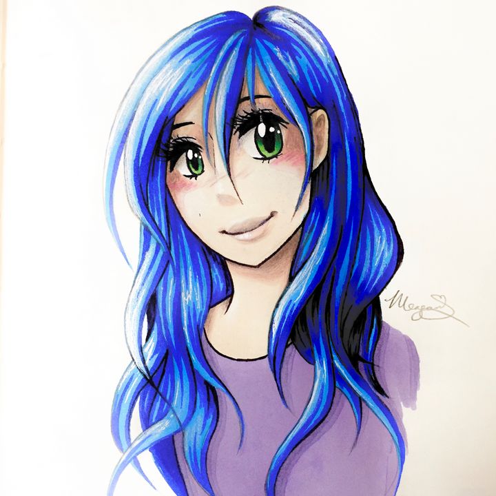Blue haired girl - Meagan Calhoun - Drawings & Illustration, People ...