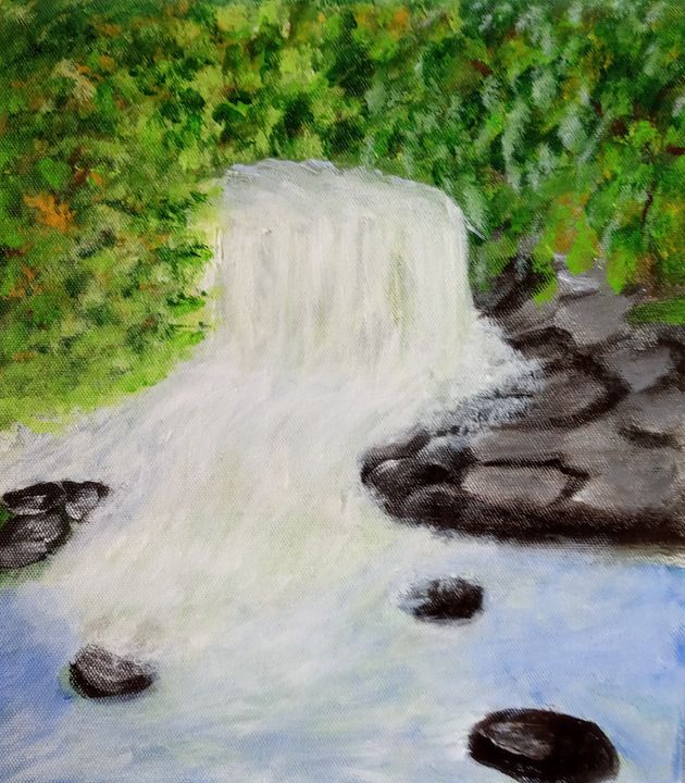 Waterfall with rocks and trees - Reema Pereira - Paintings & Prints ...