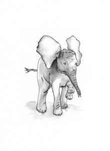 Baby Elephant in Ink and Wash