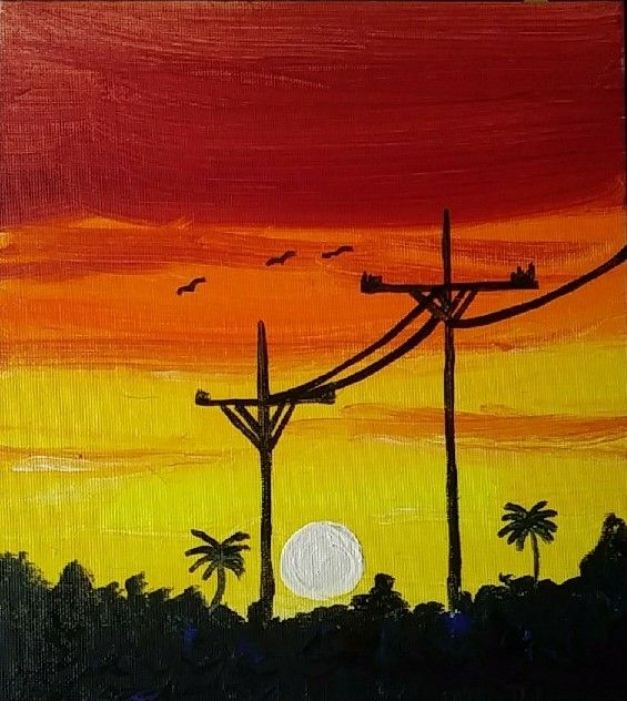 sunset powerline painting