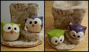 CHARMING AROMA LAMP, OWLS, CERAMIC - ARTvalk