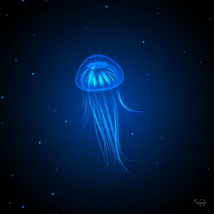 Blue bioluminescent jellyfish - Watamata - Digital Art, Animals, Birds, &  Fish, Aquatic Life, Other Aquatic Life - ArtPal