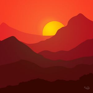 Sunset mountains landscape - Watamata - Drawings & Illustration, Landscapes  & Nature, Skyscapes, Sunrise & Sunset - ArtPal