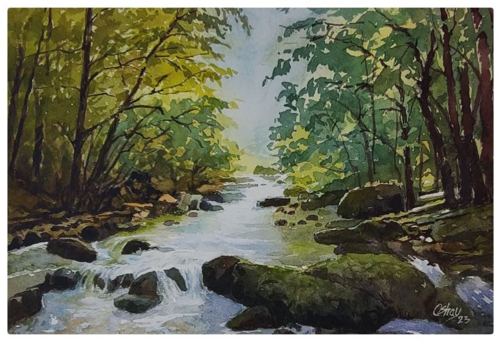 Shallow Creek - Oshay Watercolors - Paintings & Prints, Landscapes ...