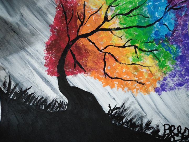 Rainbow Tree/Easy Painting For Kids/Acrylic Painting For Kids/Colorful Tree  Painting for Beginners 