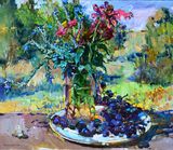 Grape and flowers, still life