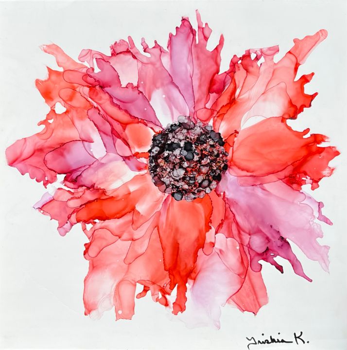 Coral and Lilac Flower - Art By Trishia K