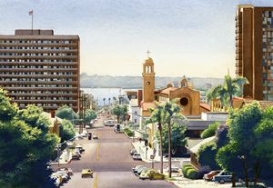 Beech Street In San Diego - Mary Helmreich California Watercolors