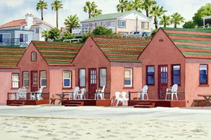 Robert's Cottages Oceanside - Mary Helmreich California Watercolors