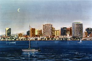 San Diego Skyline at Dusk - Mary Helmreich California Watercolors