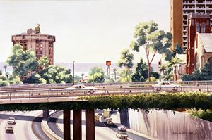 Bridges Over Rt 5 Downtown San Diego - Mary Helmreich California Watercolors
