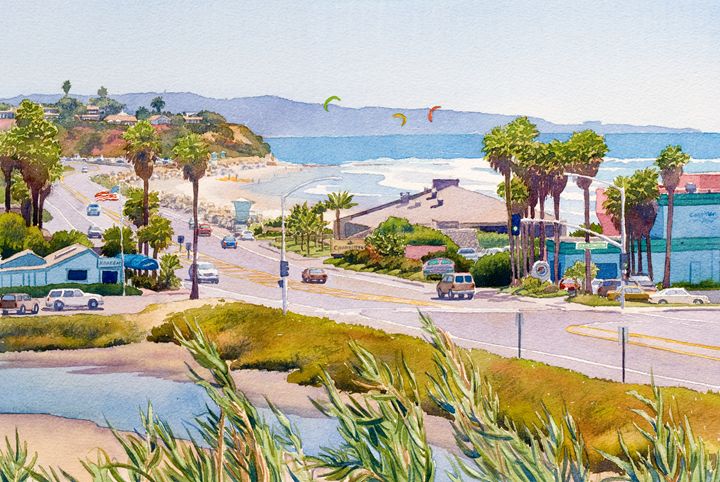 Cardiff Restaurant Row Mary Helmreich California Watercolors