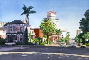 Ash And Second Avenue In San Diego - Mary Helmreich California Watercolors