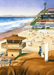 Lifeguard Station At Moonlight Beach - Mary Helmreich California Watercolors
