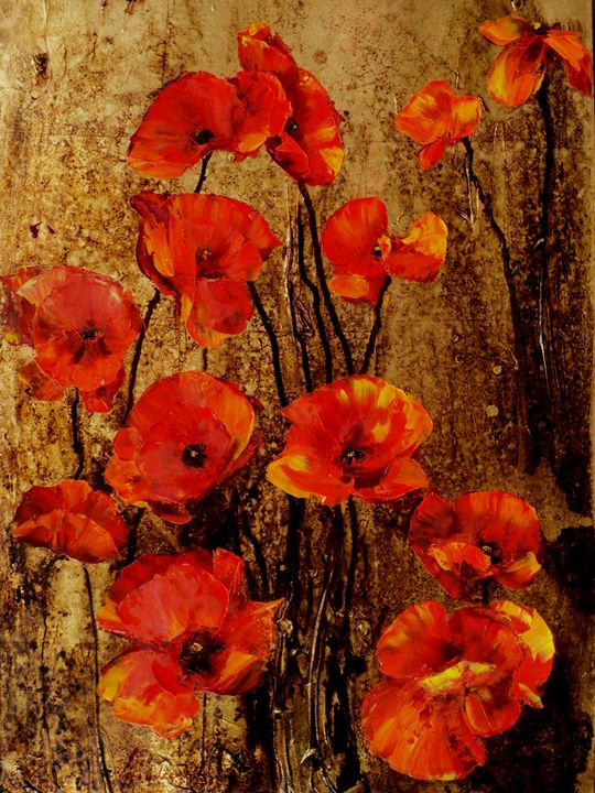POPPIES IN GOLD - PAINTINGS by NELU  GRADEANU