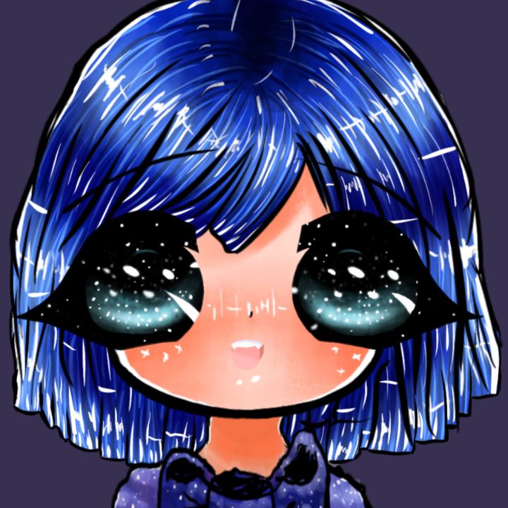 anime girl with blue hair and blue eyes chibi