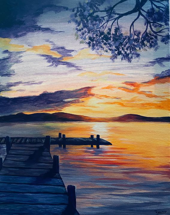 Sunset - Acrylics - Paintings & Prints, Landscapes & Nature, Lakes ...